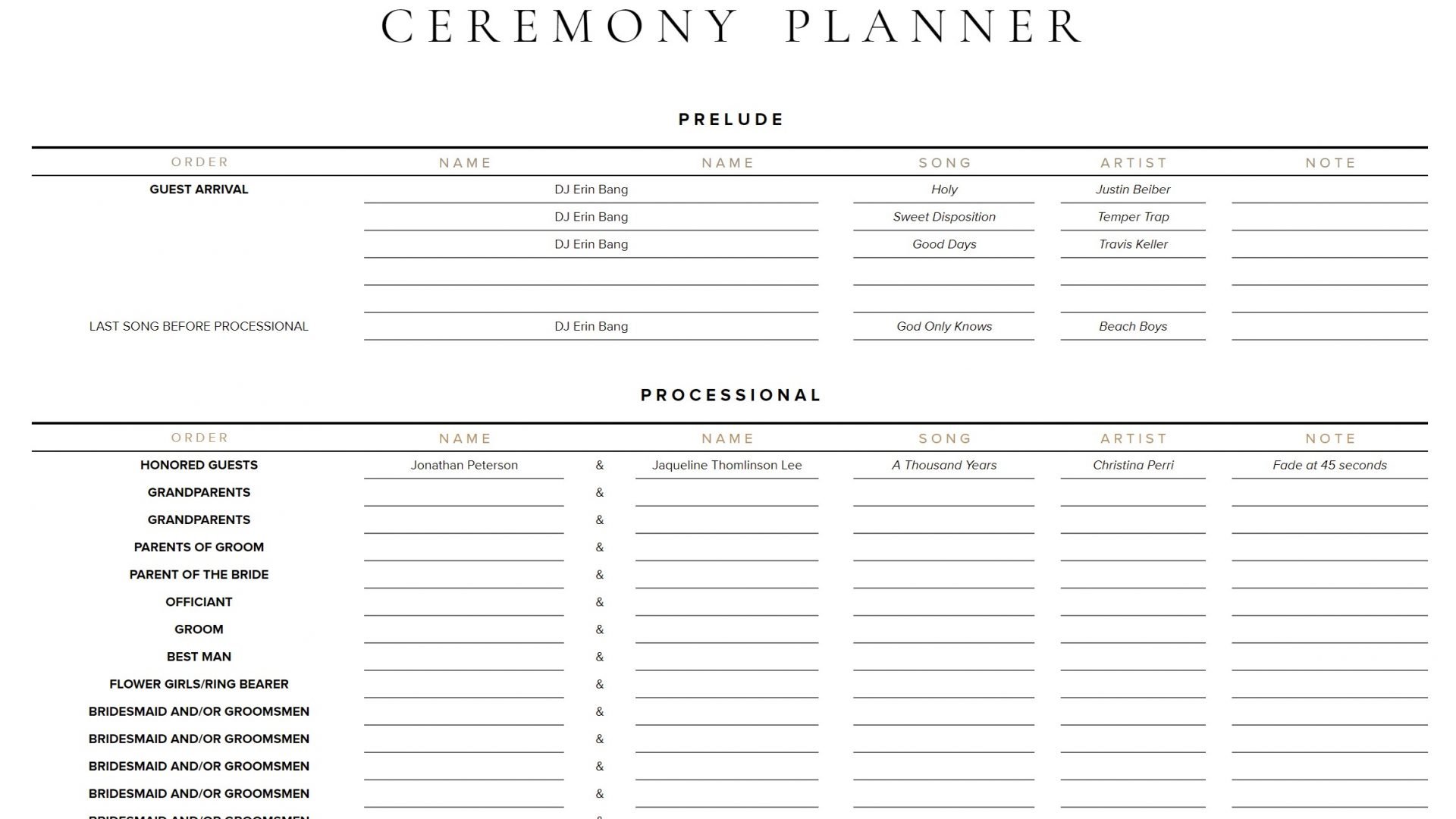 Ceremony Planner