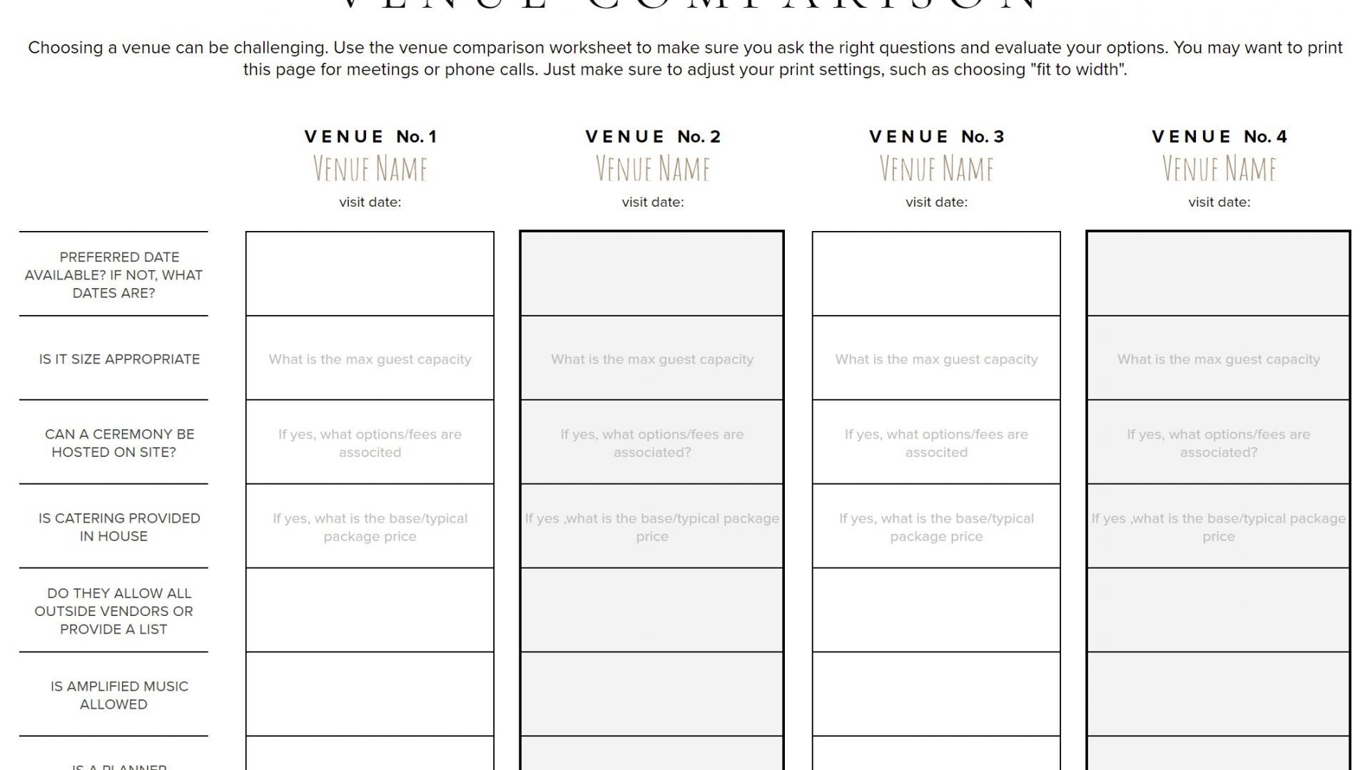 Venue Comparison