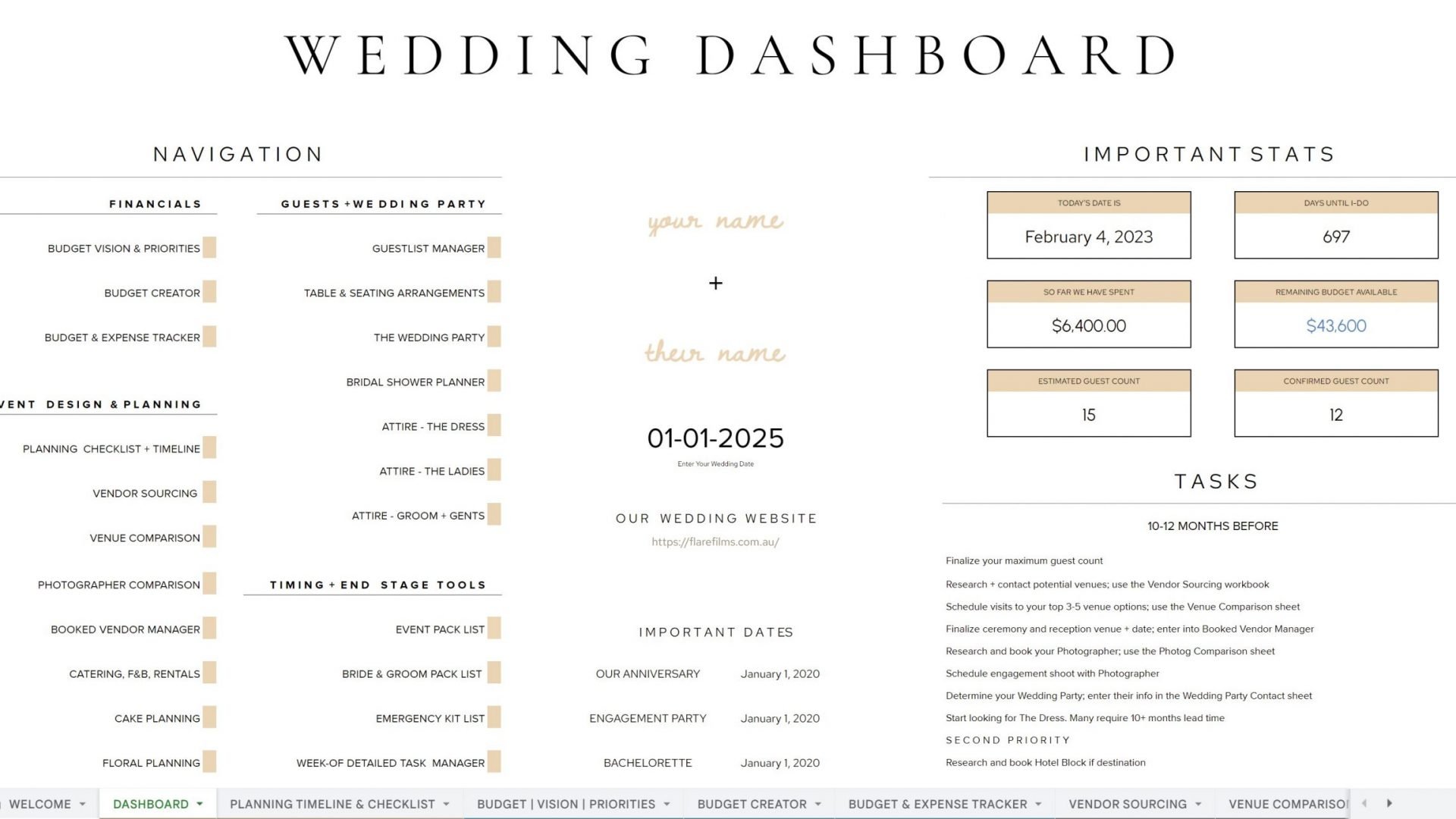 Wedding Dashboard