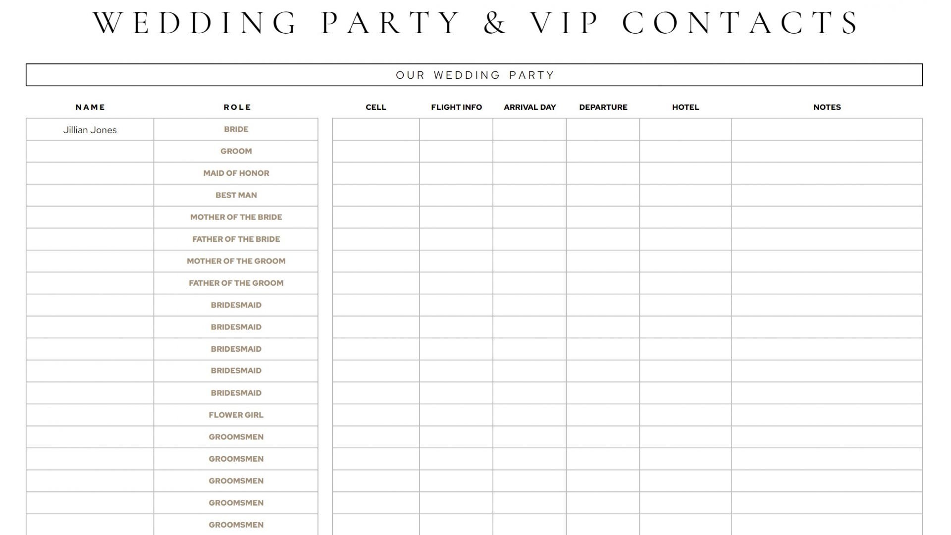 Wedding Party List