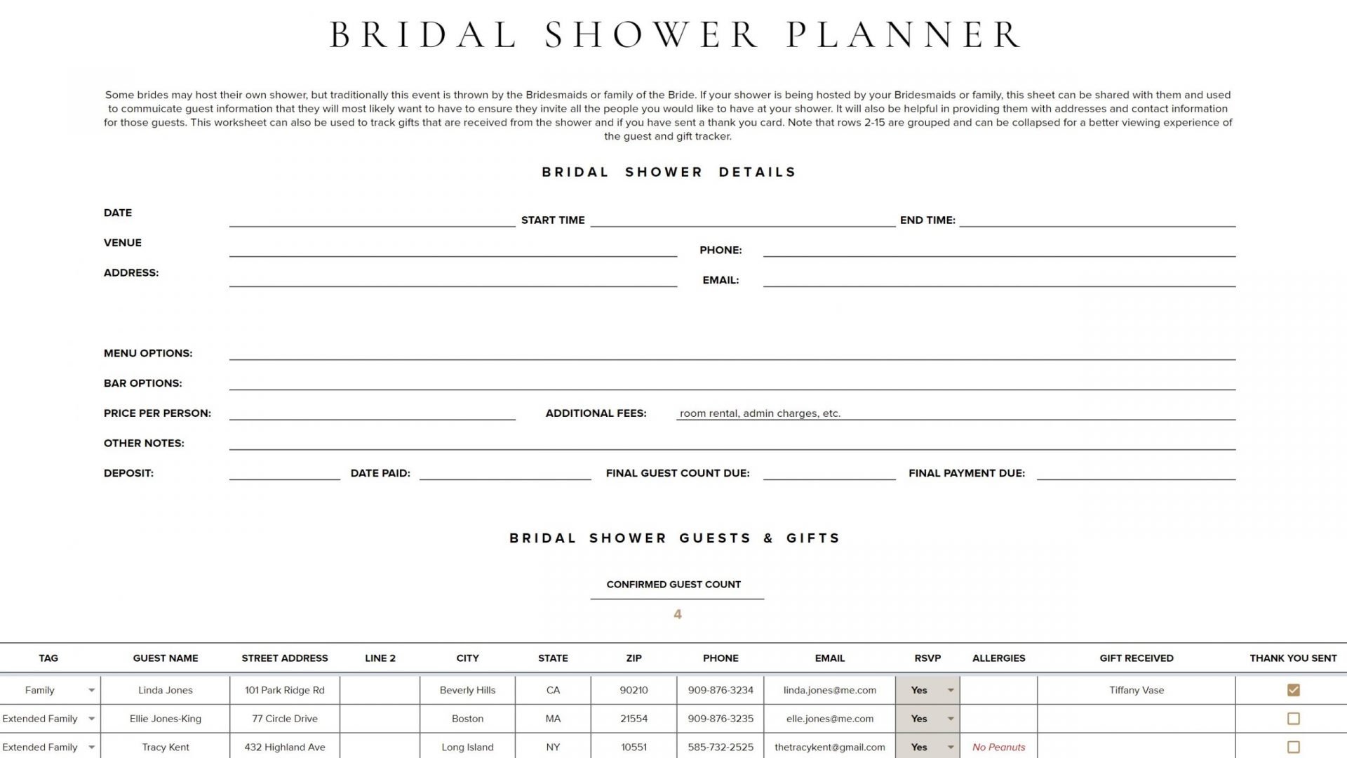 bridal shower planner