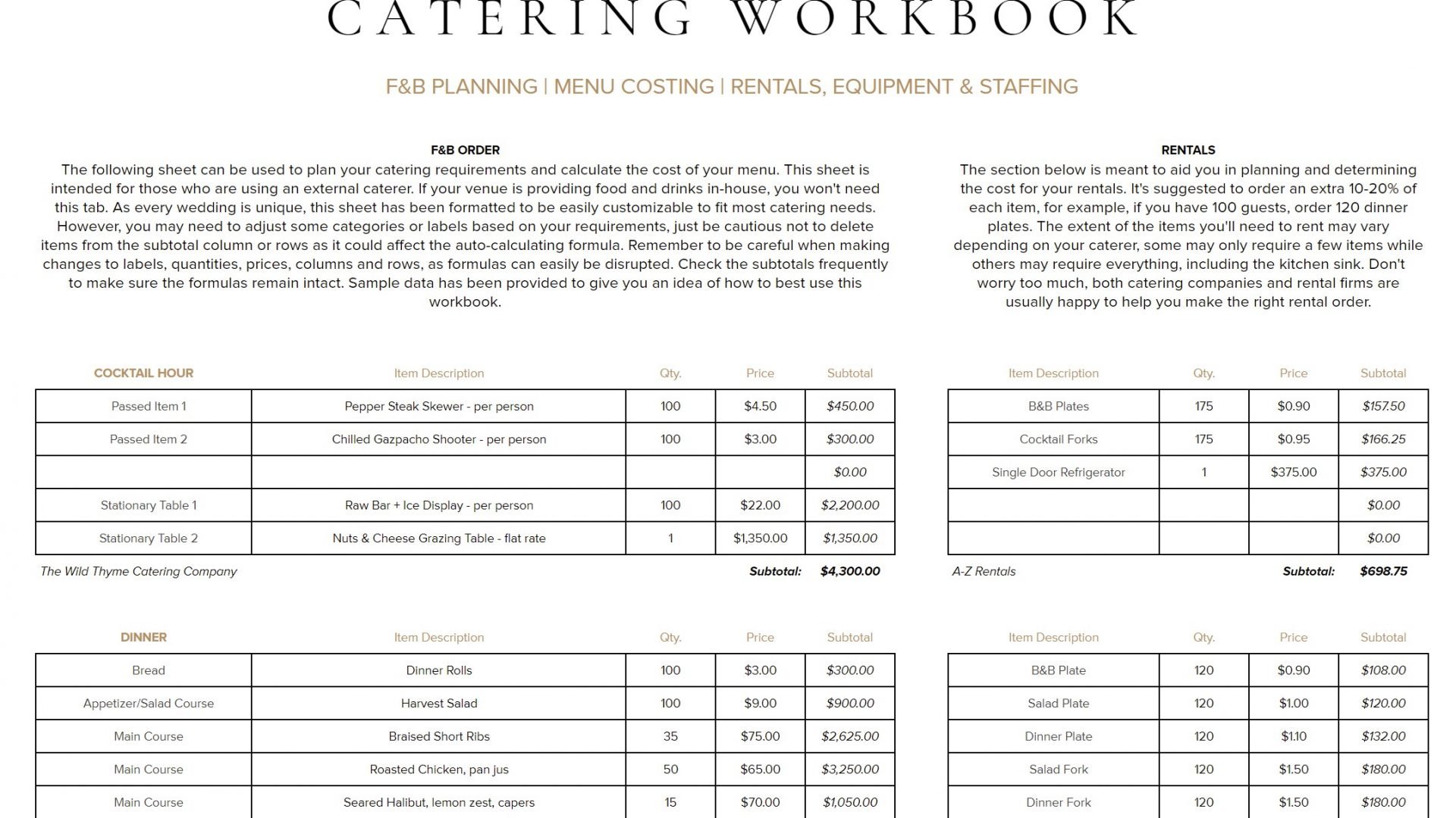 catering workbook